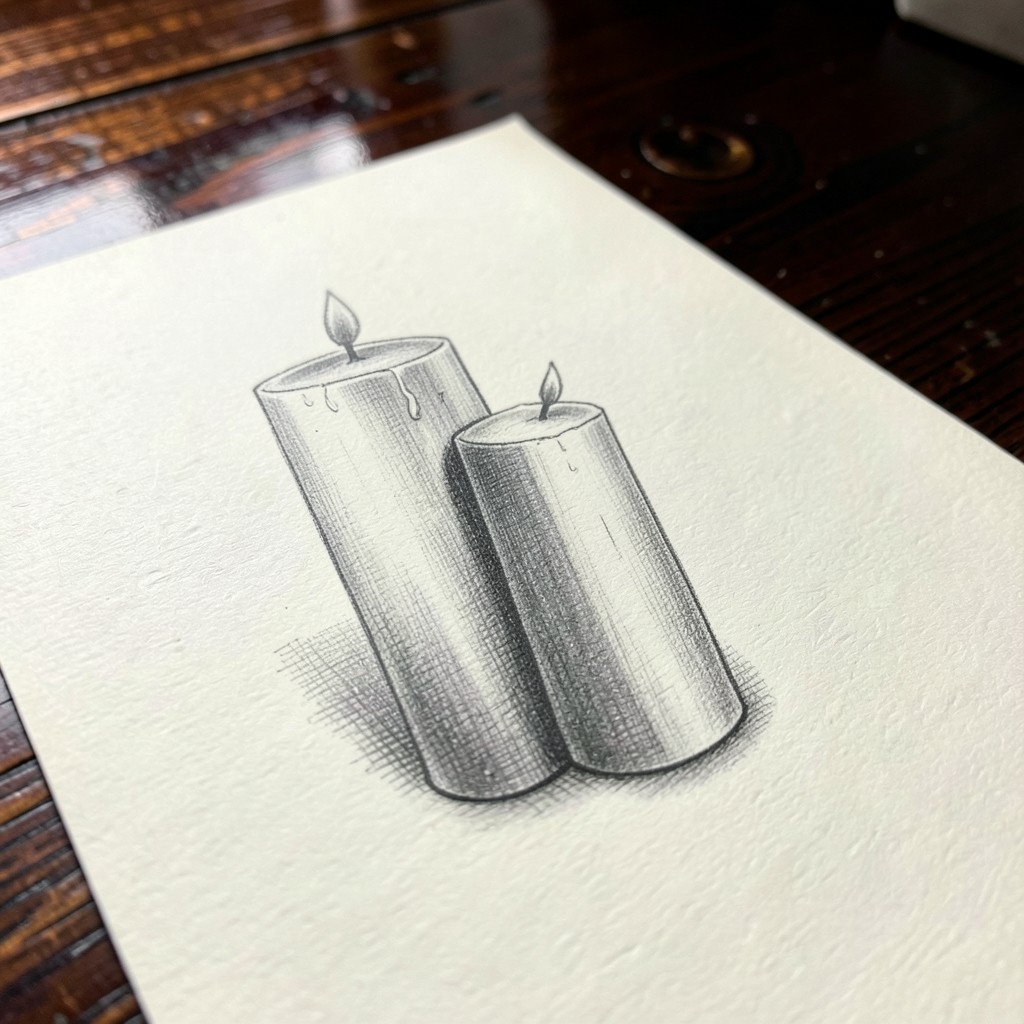 A pencil drawing of two candlesticks where the second body covers the first body