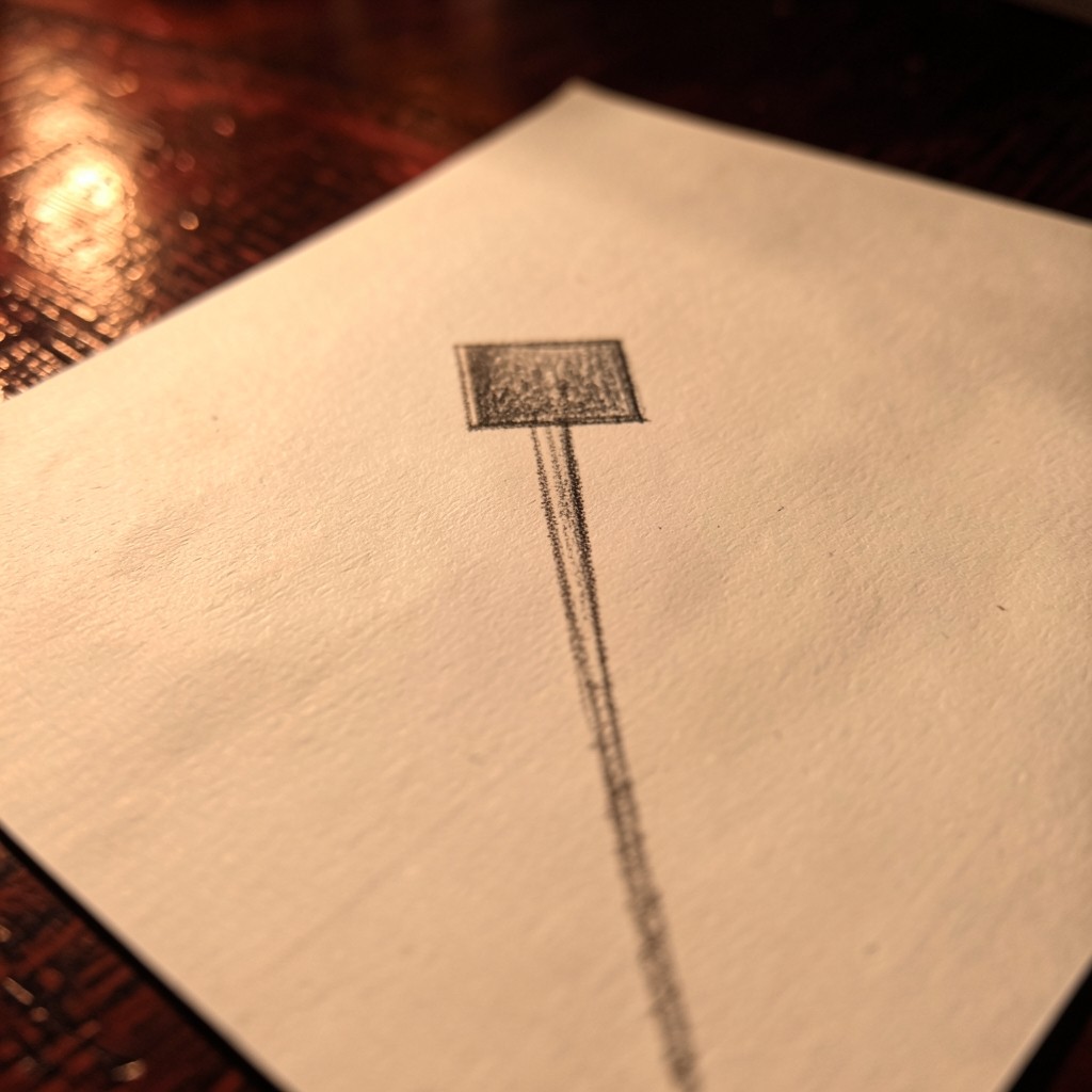 A pencil drawing of a hammer candlestick with a small body and a long lower wick